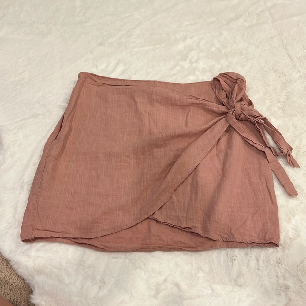 SHEIN Curve Cotton Wrap Skirt in Pale Pink